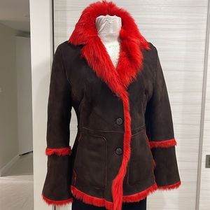 Tuscany Shearing made in Italy uniquely colored in EspressoBrown and red inside